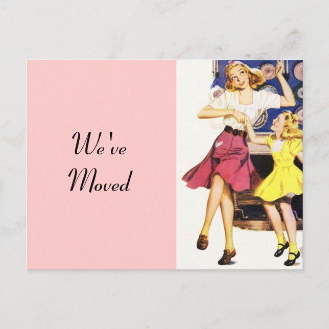 Postcard Retro Fun Mum Daughter Moved New Address (Front)