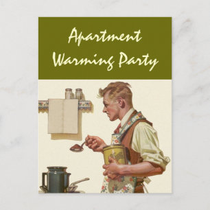 Postcard Retro Man brews Coffee Housewarming Party