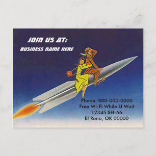 Postcard Retro Rocket Ship Riders Sky Riding PC