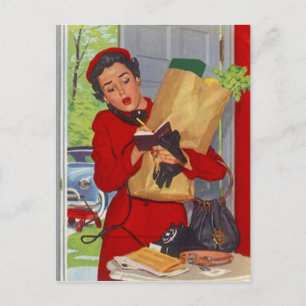 Postcard Retro Stylish Mid-Century Fashions Woman