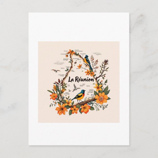 Postcard Reunion Island – Vintage floral wreath (Front)