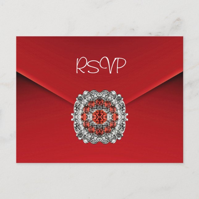 Postcard RSVP Invitation Red Diamond Jewel (Front)