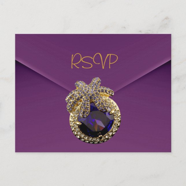 Postcard RSVP Plum Purple Gold Jewel (Front)
