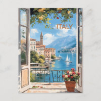 POSTCARD Scenic Watercolor Amalfi Coast Italy 
