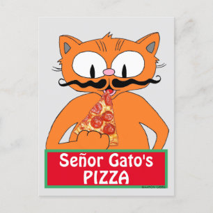 Postcard - Señor Gato's Pizza Funny Moustache Cat