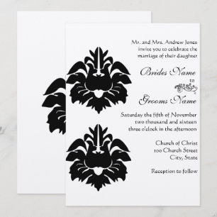 Postcard Size Black Damask Wedding Invitations