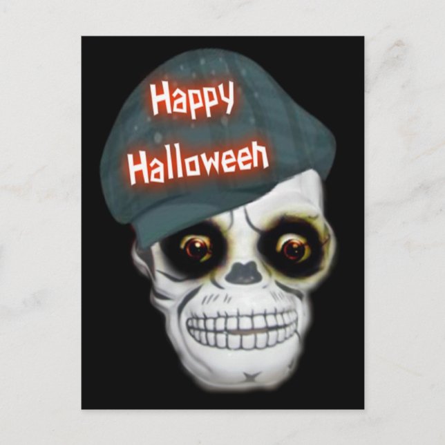 Postcard Skeleton Head Happy Halloween (Front)