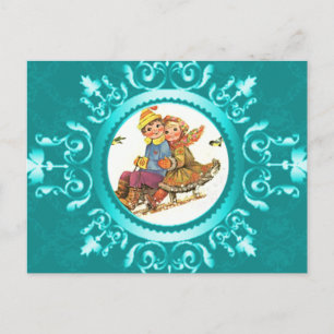 Postcard Sleigh Ride or Your Photo Icy Blue Frame
