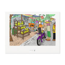 Postcard Street scene in Asia with motorbike