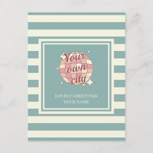 Postcard striped teal beige custom town name