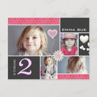 Postcard-Style Damask Hearts Party Invitations