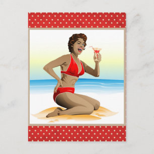Postcard summer pin-up with cocktail