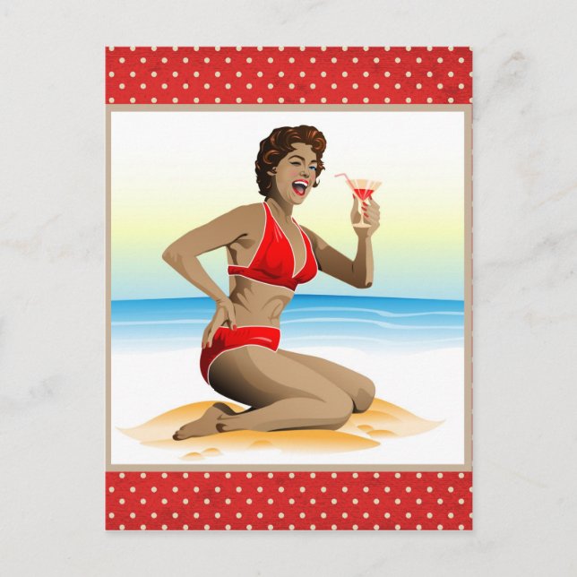 Postcard summer pin-up with cocktail (Front)