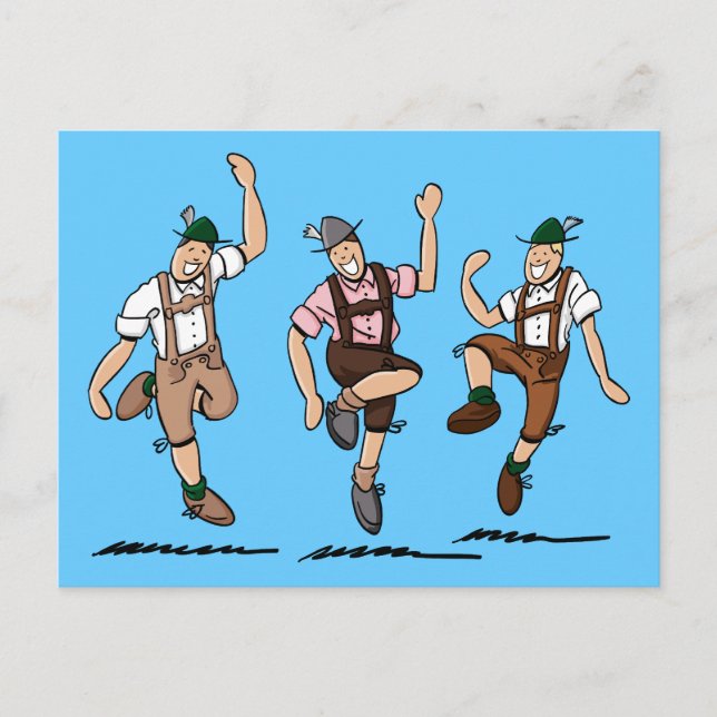 Postcard Three Dancing Lederhosen Bavarians (Front)