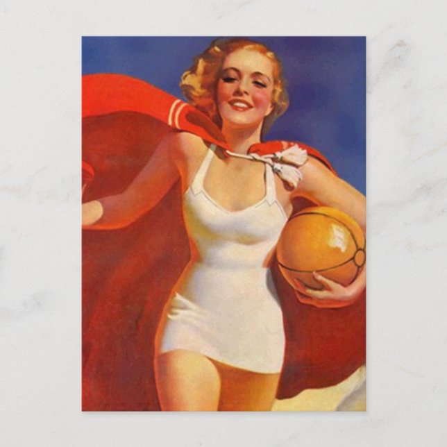 Postcard Vintage Beach Travel Vacation Lady PC (Front)