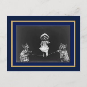 Postcard Vintage Cats And Doll Skipping