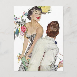 Postcard Vintage Happy Announcement Couple Engaged