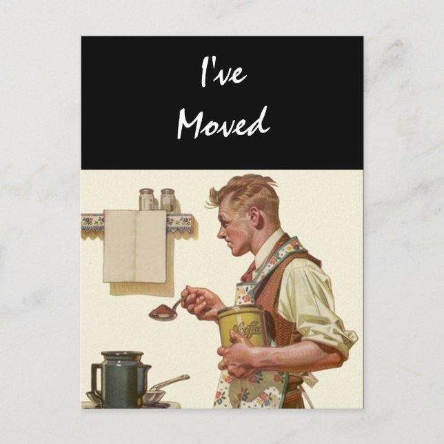 Postcard Vintage Man Make Coffee Moved New Address (Front)