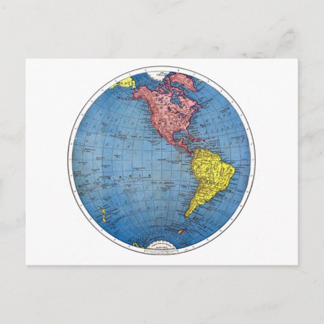 Postcard:  Vintage map of the Western Hemisphere Postcard (Front)