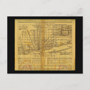 Postcard-Vintage Maps-Chicago L Map Postcard
