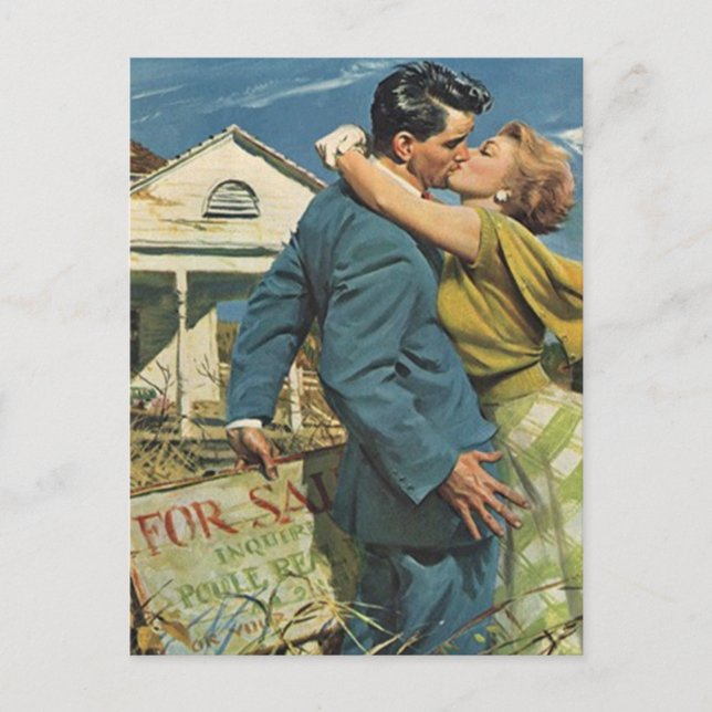 Postcard Vintage Retro Couple Housewarming Party (Front)