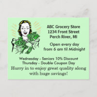 Postcard Vintage Retro Happy Lady Money Savings