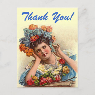 Postcard Vintage Thank You! Think Pretty Rose Lady