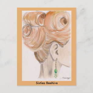Postcard w/ original art of 1960's woman