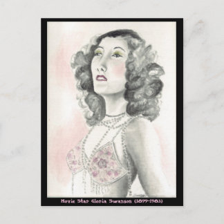 Postcard w/ original art of Gloria Swanson