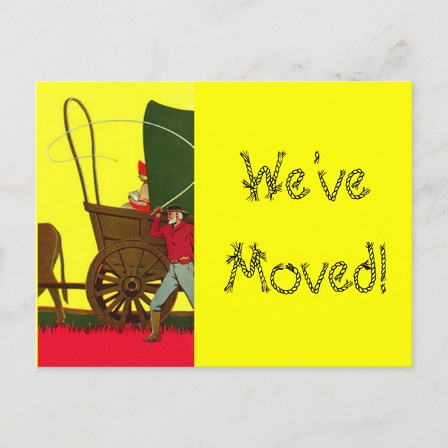 Postcard Western West Wagon Train We've Moved New (Front)