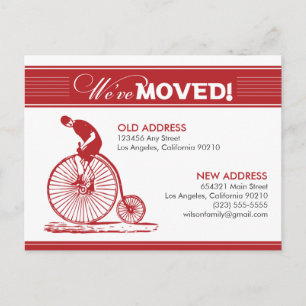 POSTCARD: We've Moved! Antique Bicycle (red) Announcement Postcard