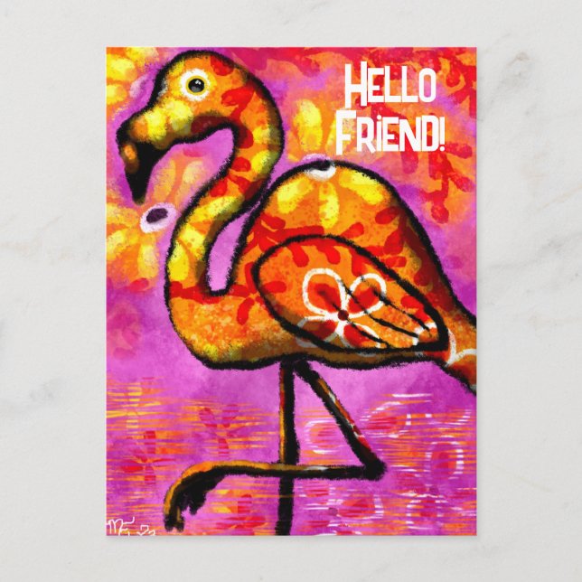 Postcard - Whimsical Abstract Flamingo Pink Orange (Front)