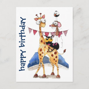 Postcard - Whimsical Animals Happy Birthday