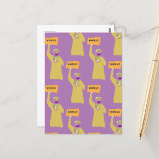 Postcard with Afghan woman holding protest sign