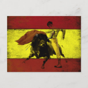 Postcard with Bullfight on Dirty Spanish Flag