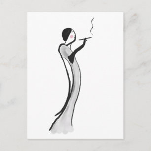 Postcard with Chic Jazz Age Lady Illustration