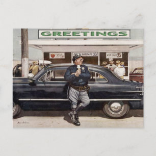 Postcard with Cool Vintage Diner Cop Illustration