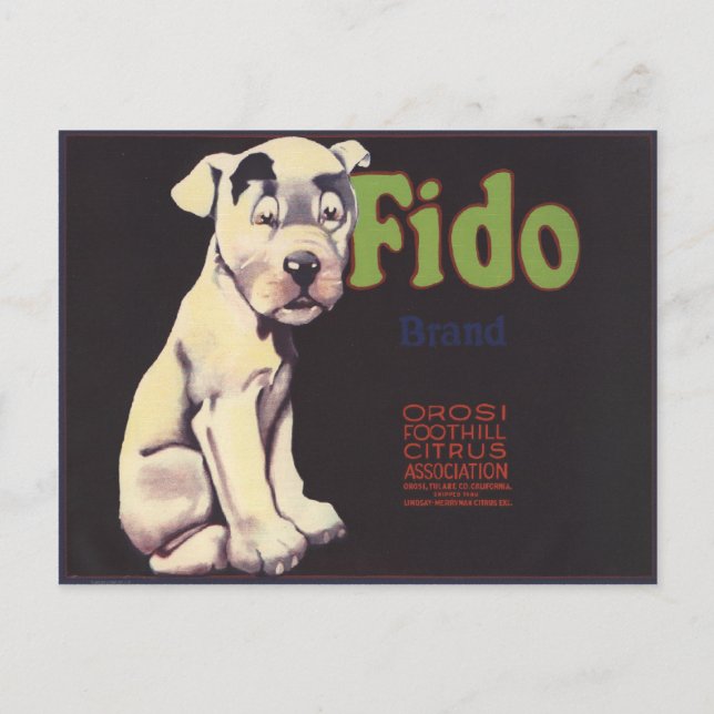 Postcard with Cute Dog on Lemon Crate Label Print (Front)