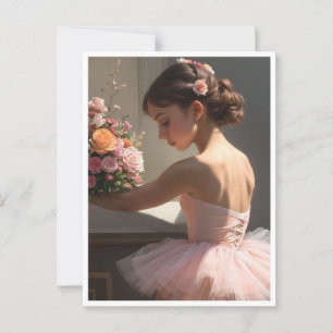 Postcard with dancer holding bouquet of flowers