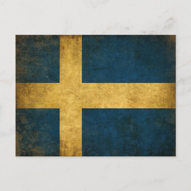 Postcard with Dirty Vintage Swedish Flag (Front)