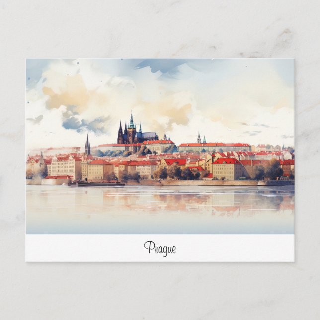 Postcard with Prague, painted landscape. (Front)