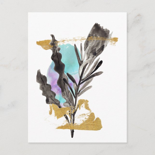 Postcard with Protea flower and gold element (Front)