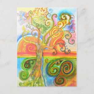 Postcard with Psychedelic Colourful Tree Design