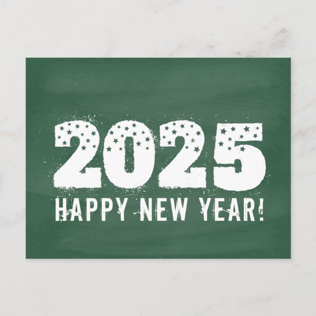 Postcard with text of 2025 on chalkboard. New year (Front)