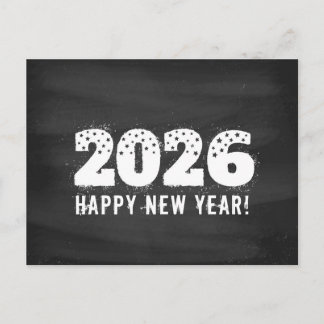Postcard with text of 2026 on chalkboard. New year