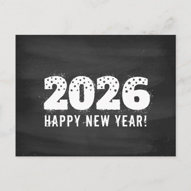 Postcard with text of 2026 on chalkboard. New year (Front)