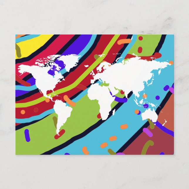 postcard with the world map in colours (Front)