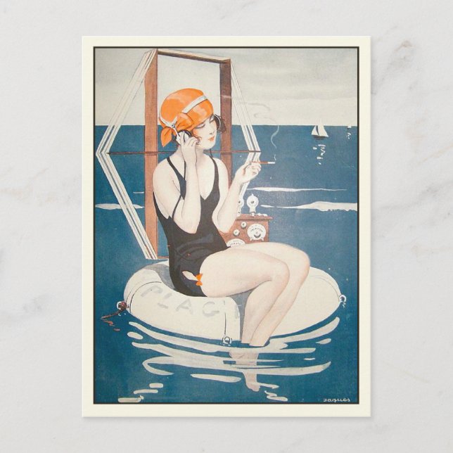 Postcard with Vintage French Summer Illustration (Front)