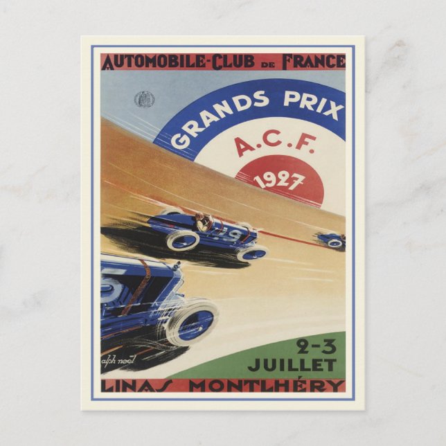 Postcard With Vintage Grand Prix Ad Poster Print (Front)