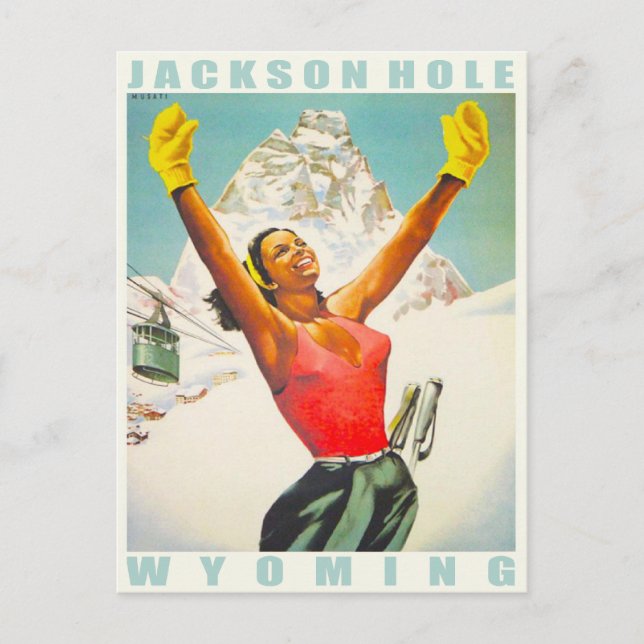 Postcard with Vintage Ski Print from Aspen (Front)